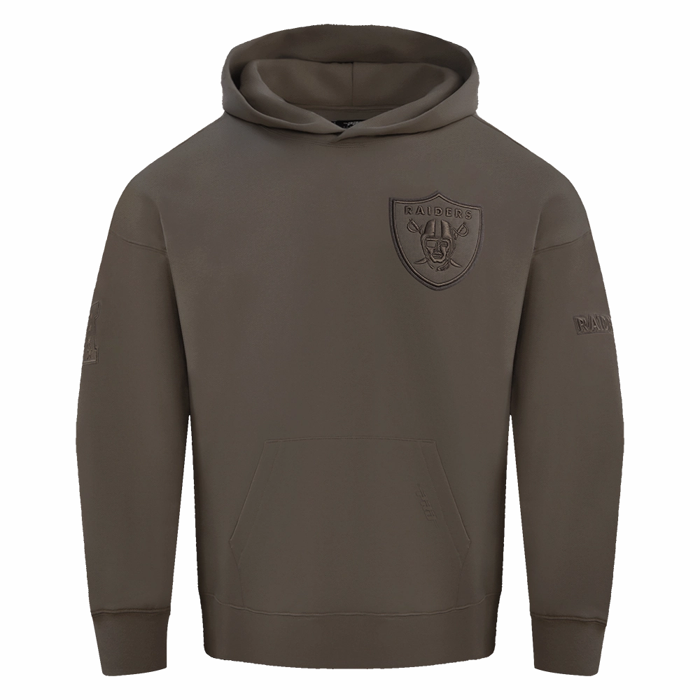 NFL LAS VEGAS RAIDERS NEUTRAL MEN'S DROP SHOULDER PULLOVER HOODIE (DARK TAUPE)