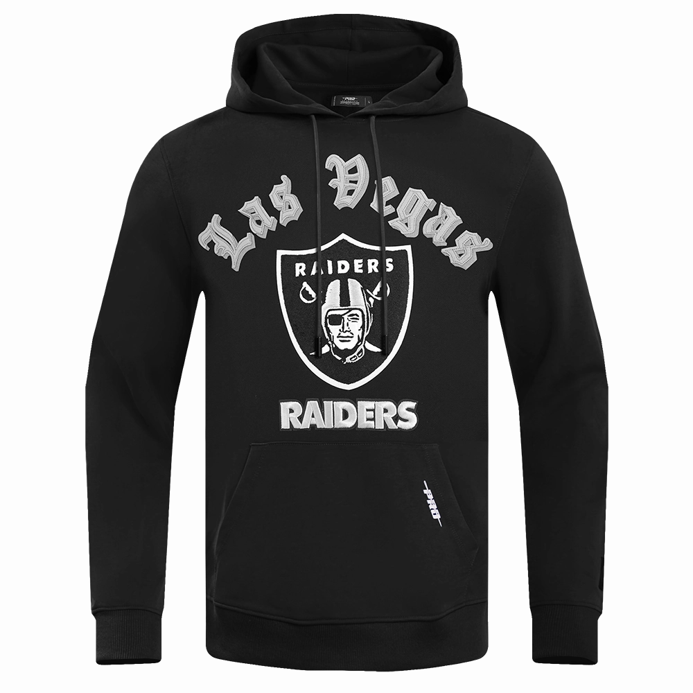 NFL LAS VEGAS RAIDERS OLD ENGLISH MEN'S PULLOVER HOODIE (BLACK)