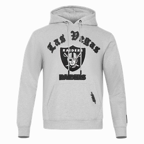 NFL LAS VEGAS RAIDERS OLD ENGLISH MEN'S PULLOVER HOODIE (HEATHER GREY)