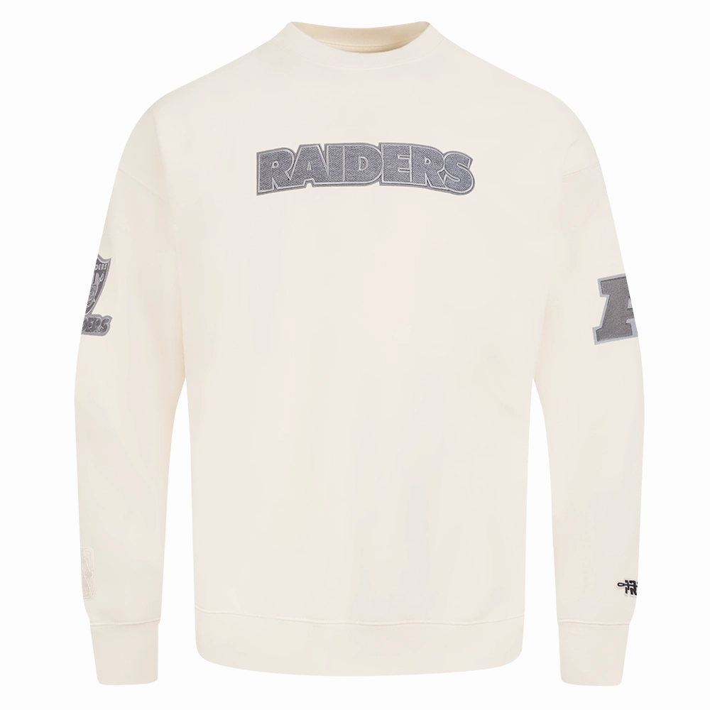 NFL LAS VEGAS RAIDERS REVERSE FRENCH TERRY MEN'S DROP SHOULDER FLEECE CREWNECK (EGGSHELL)