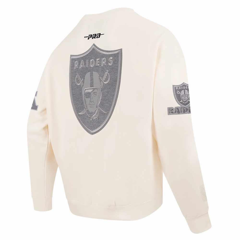 NFL LAS VEGAS RAIDERS REVERSE FRENCH TERRY MEN'S DROP SHOULDER FLEECE CREWNECK (EGGSHELL)