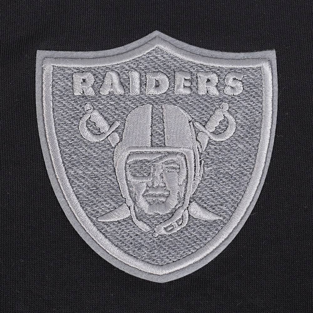 NFL LAS VEGAS RAIDERS REVERSE FRENCH TERRY WOMEN'S COLOR BLOCK FLEECE FULL ZIP HOODIE (BLACK/GRAY/EGGSHELL)