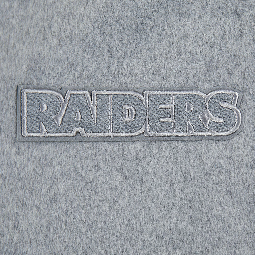NFL LAS VEGAS RAIDERS REVERSE FRENCH TERRY WOMEN'S WOOL VARSITY JACKET (BLACK/GRAY/EGGSHELL)