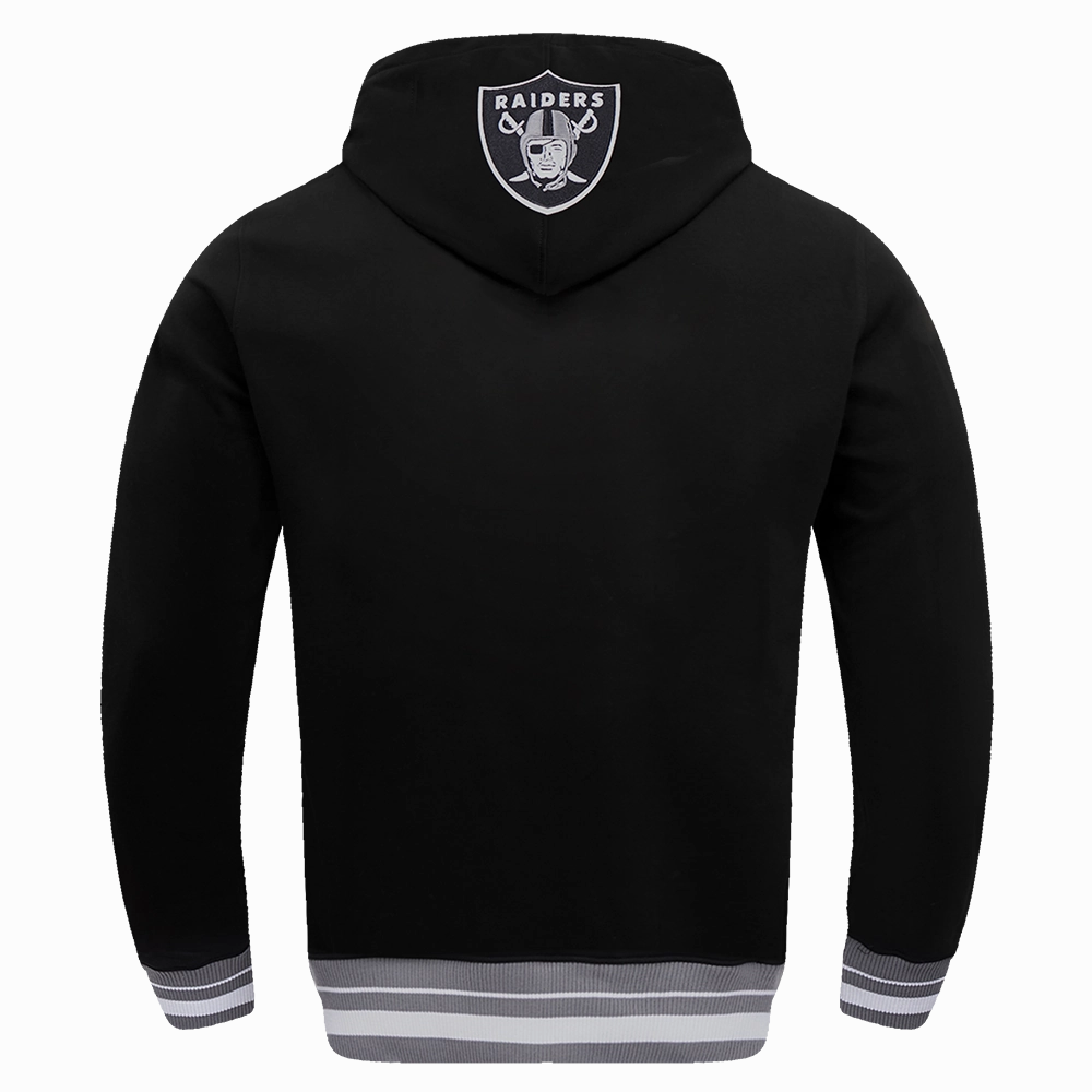 NFL LAS VEGAS RAIDERS SCRIPT TAIL MEN'S RIB FLEECE PULLOVER HOODIE (BLACK/GRAY)