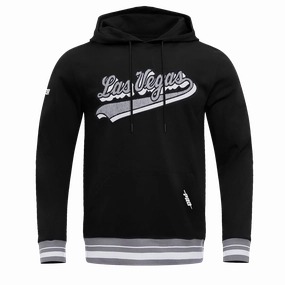 NFL LAS VEGAS RAIDERS SCRIPT TAIL MEN'S RIB FLEECE PULLOVER HOODIE (BLACK/GRAY)