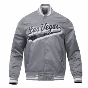 NFL LAS VEGAS RAIDERS SCRIPT TAIL MEN'S RIB SATIN JACKET (GRAY)
