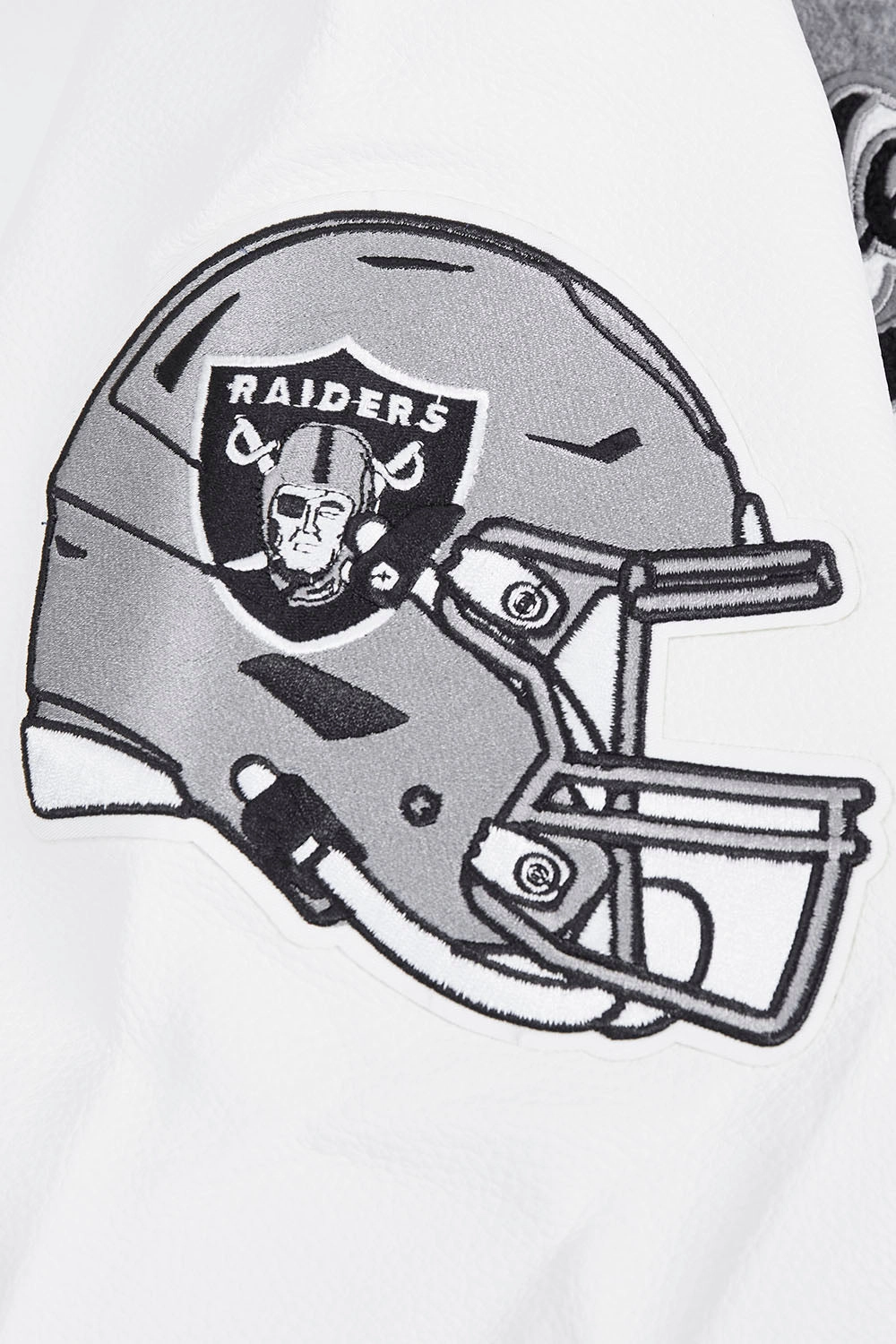 NFL LAS VEGAS RAIDERS SCRIPT TAIL MEN'S RIB WOOL VARSITY JACKET (HEATHER GREY/WHITE/BLACK)