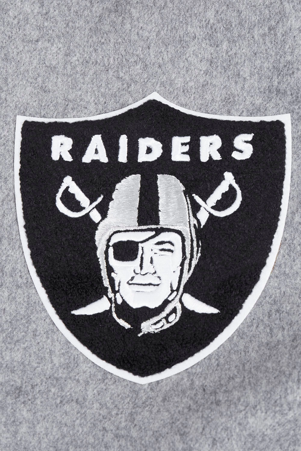 NFL LAS VEGAS RAIDERS SCRIPT TAIL MEN'S RIB WOOL VARSITY JACKET (HEATHER GREY/WHITE/BLACK)