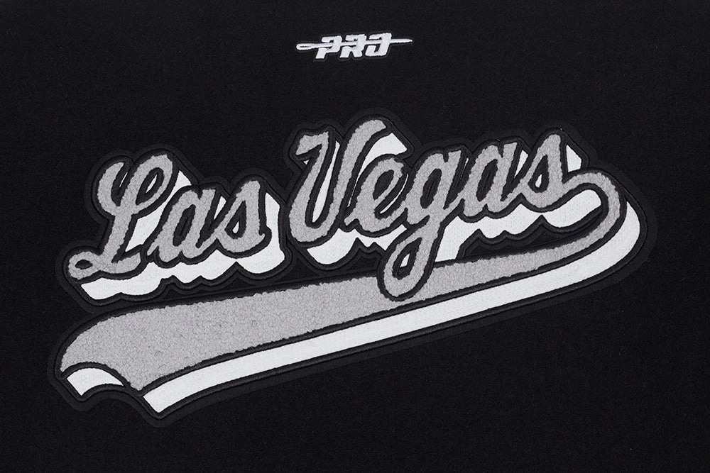 NFL LAS VEGAS RAIDERS SCRIPT TAIL WOMEN'S WOOL VARSITY JACKET (BLACK/GRAY)