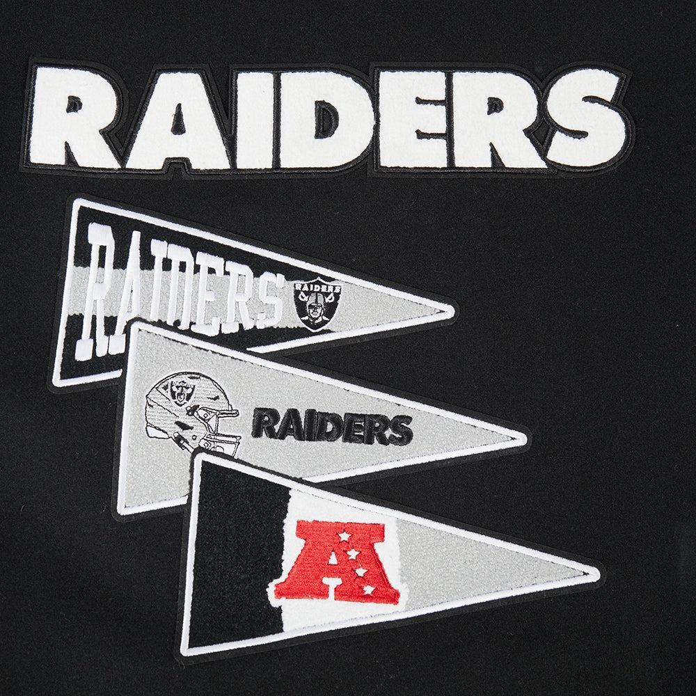 NFL LAS VEGAS RAIDERS TEAM PENNANTS MEN'S RIB WOOL VARSITY JACKET (BLACK/GRAY)