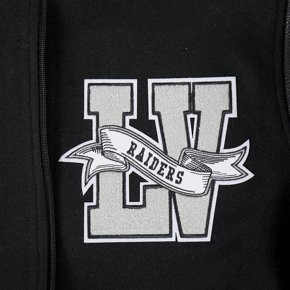 NFL LAS VEGAS RAIDERS TEAM PENNANTS MEN'S RIB WOOL VARSITY JACKET (BLACK/GRAY)