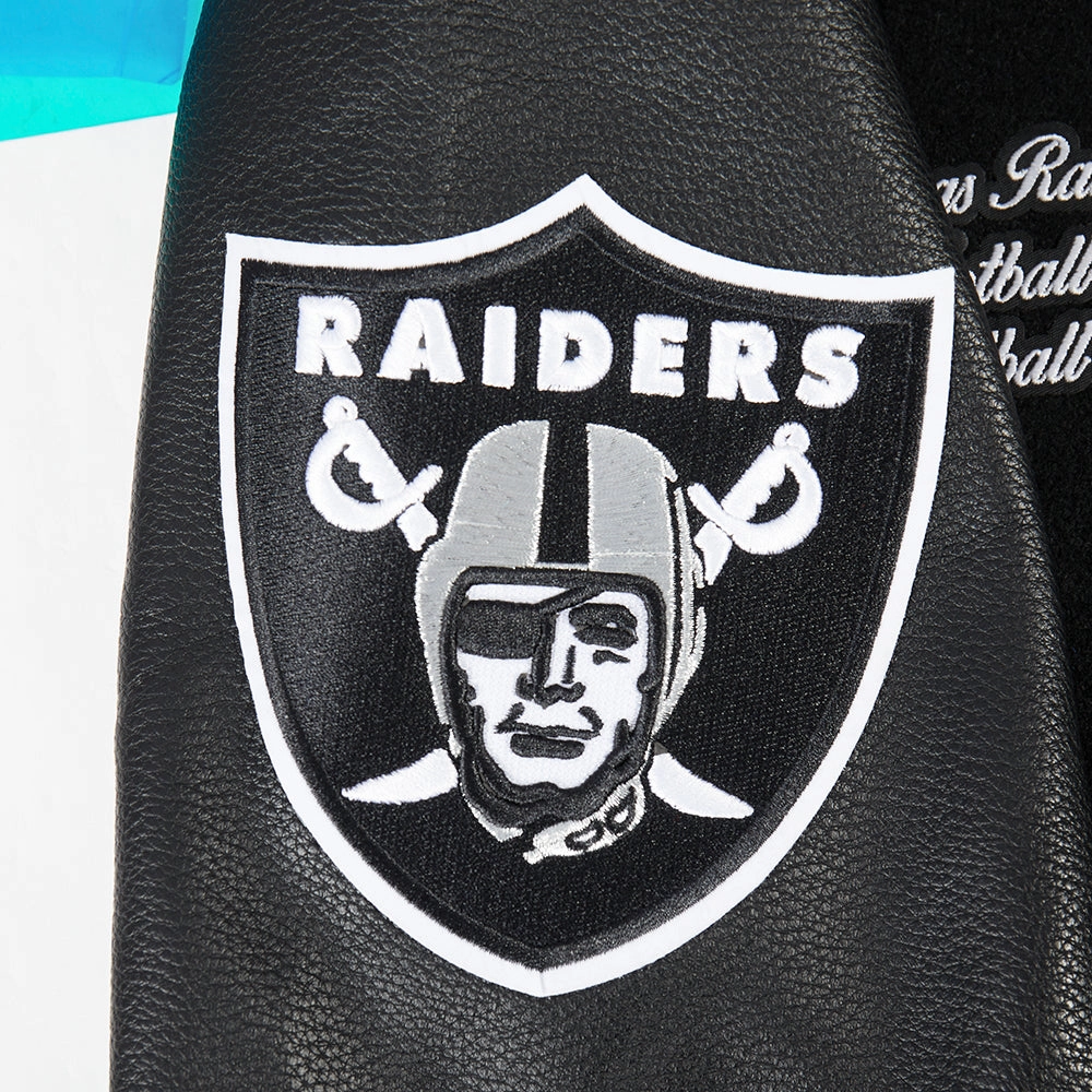 NFL LAS VEGAS RAIDERS TEAM PENNANTS MEN'S RIB WOOL VARSITY JACKET (BLACK/GRAY)
