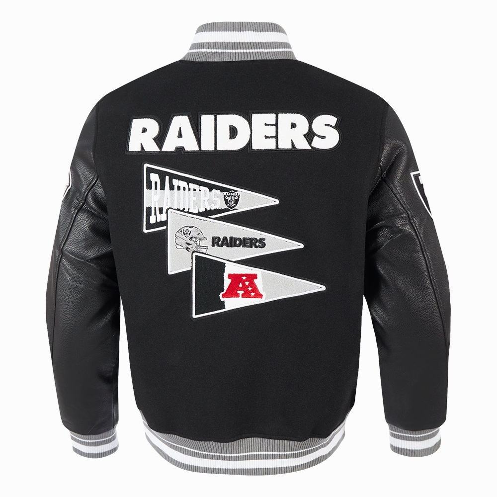 NFL LAS VEGAS RAIDERS TEAM PENNANTS MEN'S RIB WOOL VARSITY JACKET (BLACK/GRAY)