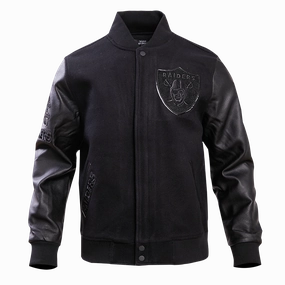 NFL LAS VEGAS RAIDERS TRIPLE BLACK WOOL MEN'S VARSITY JACKET (BLACK)