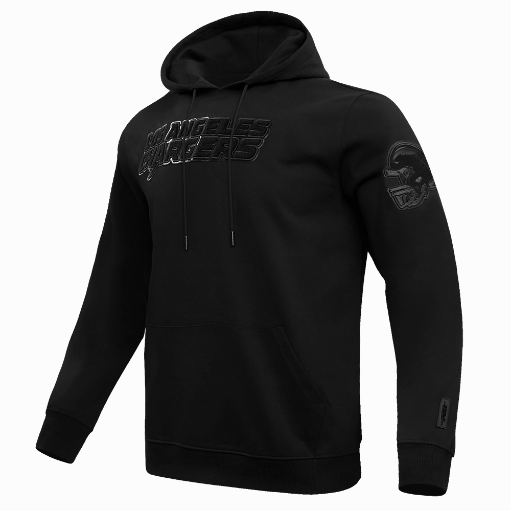 NFL LOS ANGELES CHARGERS TRIPLE BLACK MEN'S DOUBLE KNIT PULLOVER HOODIE (TRIPLE BLACK MEN'S)