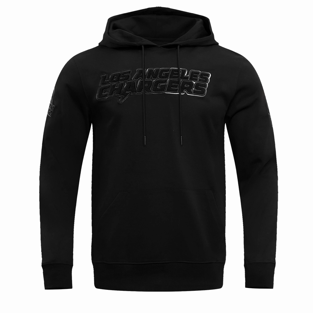 NFL LOS ANGELES CHARGERS TRIPLE BLACK MEN'S DOUBLE KNIT PULLOVER HOODIE (TRIPLE BLACK MEN'S)