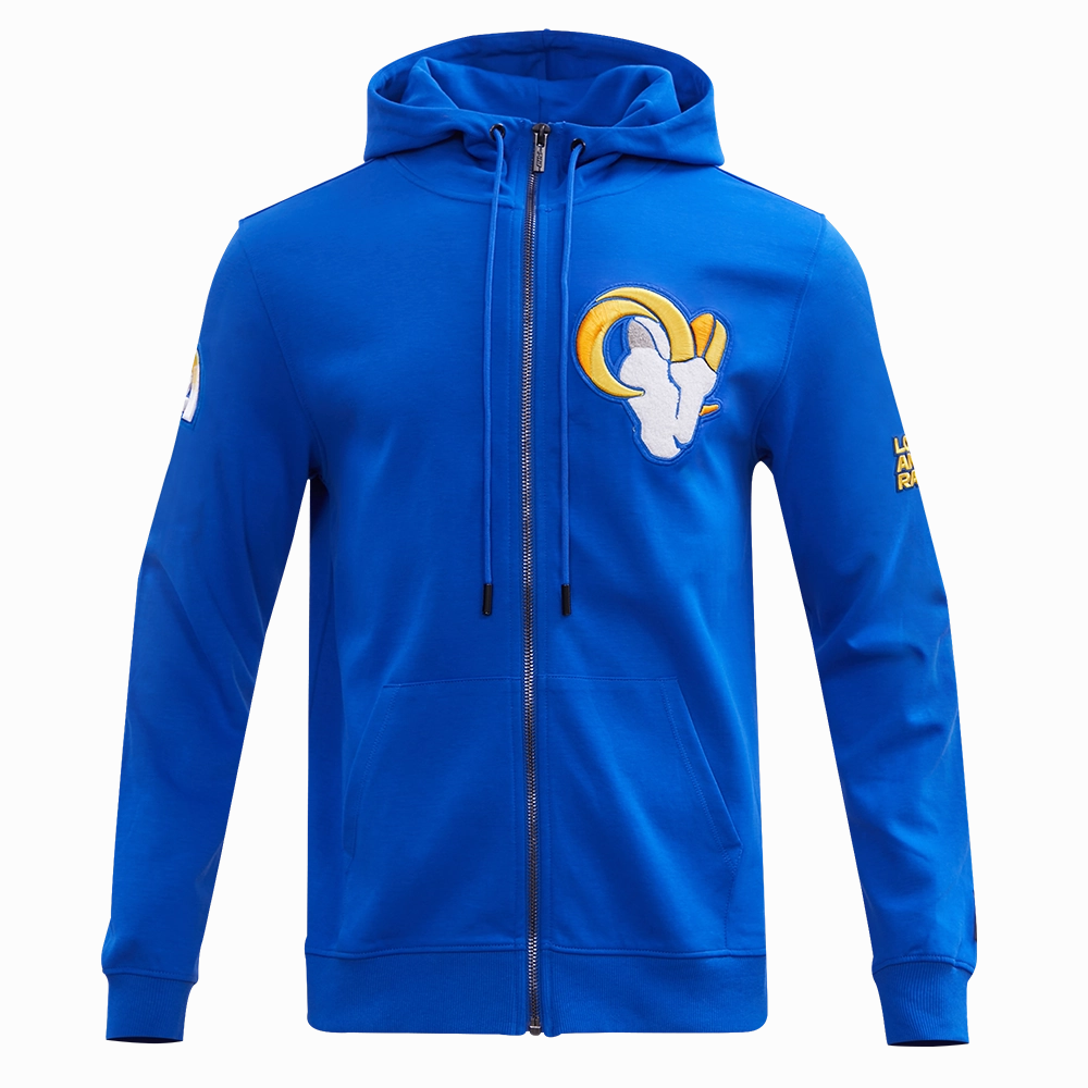 NFL LOS ANGELES RAMS CLASSIC CHENILLE MEN'S DOUBLE KNIT  FULL ZIP HOODIE (ROYAL BLUE)