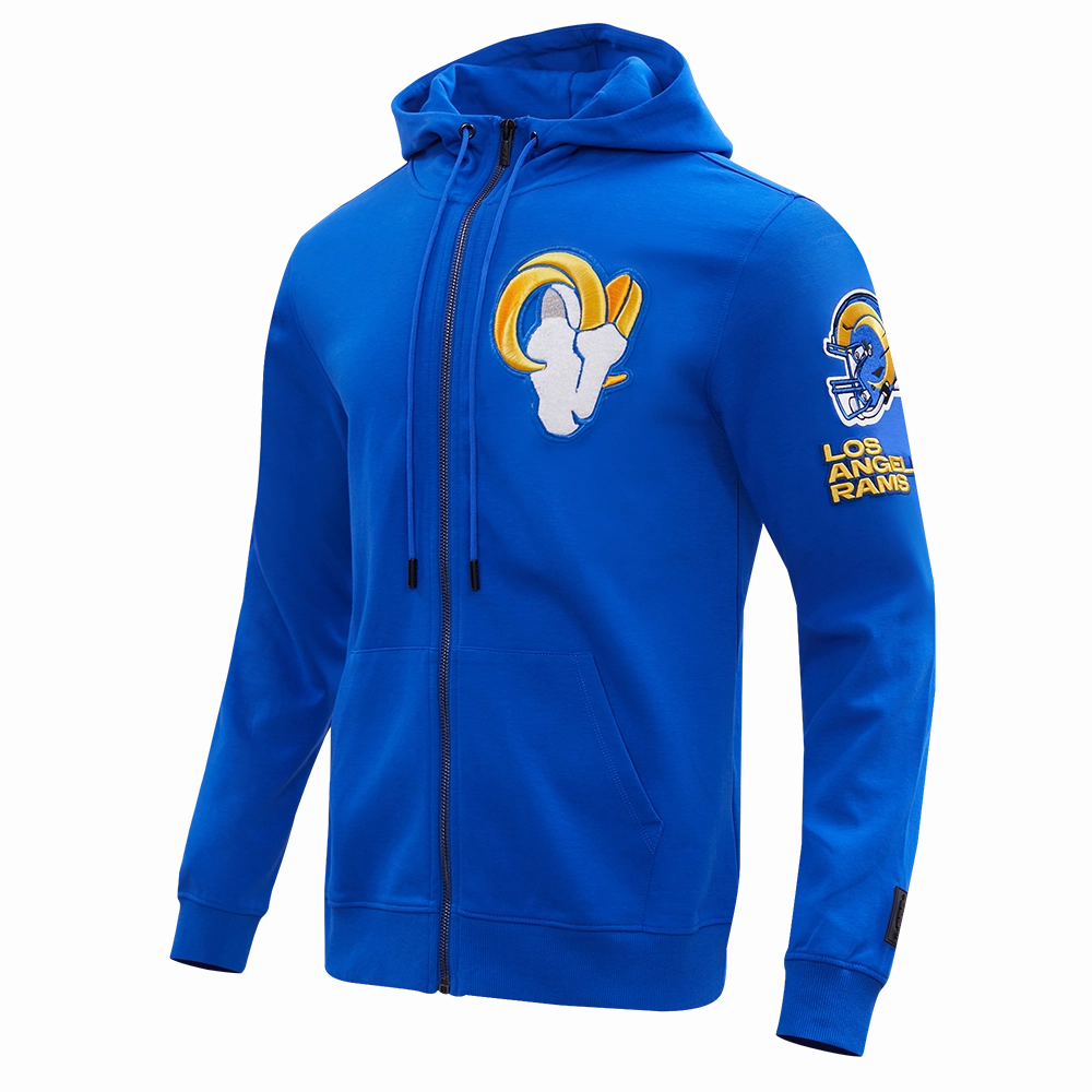 NFL LOS ANGELES RAMS CLASSIC CHENILLE MEN'S DOUBLE KNIT  FULL ZIP HOODIE (ROYAL BLUE)