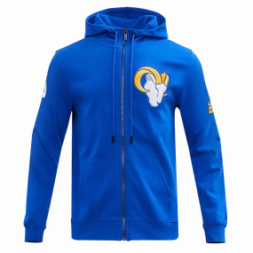 NFL LOS ANGELES RAMS CLASSIC CHENILLE MEN'S DOUBLE KNIT  FULL ZIP HOODIE (ROYAL BLUE)