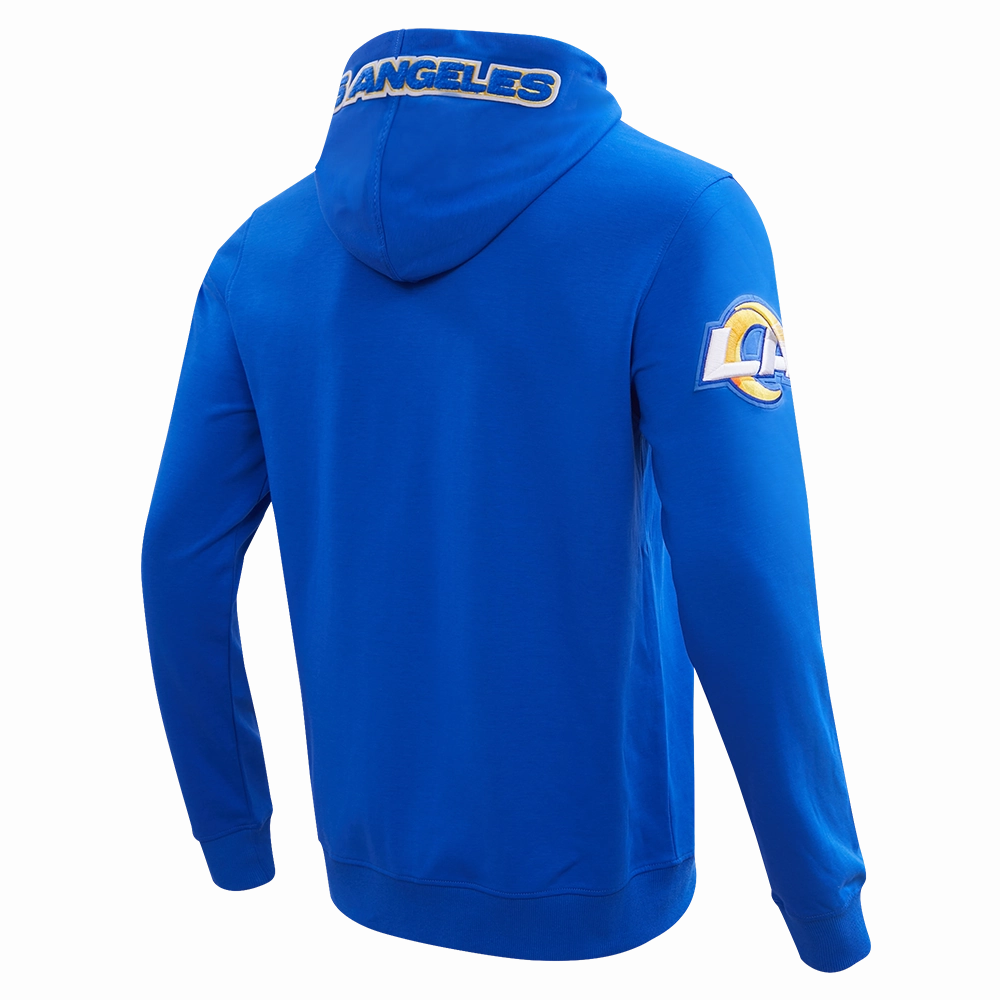 NFL LOS ANGELES RAMS CLASSIC CHENILLE MEN'S DOUBLE KNIT  FULL ZIP HOODIE (ROYAL BLUE)
