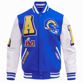 NFL LOS ANGELES RAMS MASHUP MEN'S RIB WOOL VARSITY JACKET (ROYAL BLUE/WHITE)