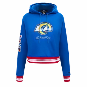 NFL LOS ANGELES RAMS PRO PREP RIB FLEECE WOMEN'S CROPPED PULLOVER HOODIE (ROYAL BLUE/RED)