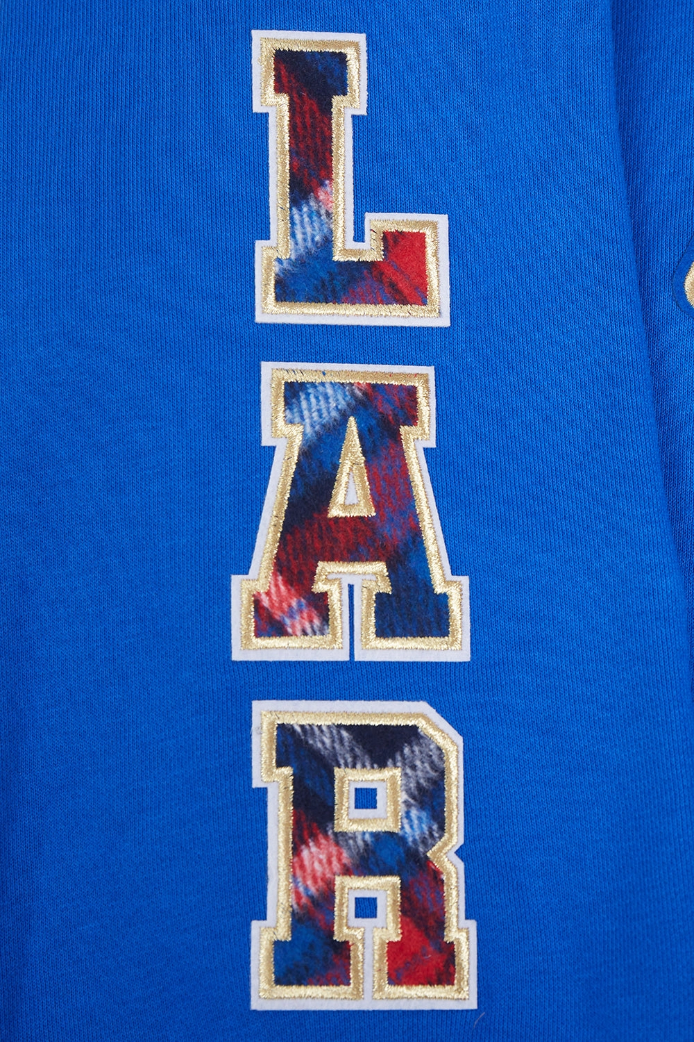 NFL LOS ANGELES RAMS PRO PREP RIB FLEECE WOMEN'S CROPPED PULLOVER HOODIE (ROYAL BLUE/RED)
