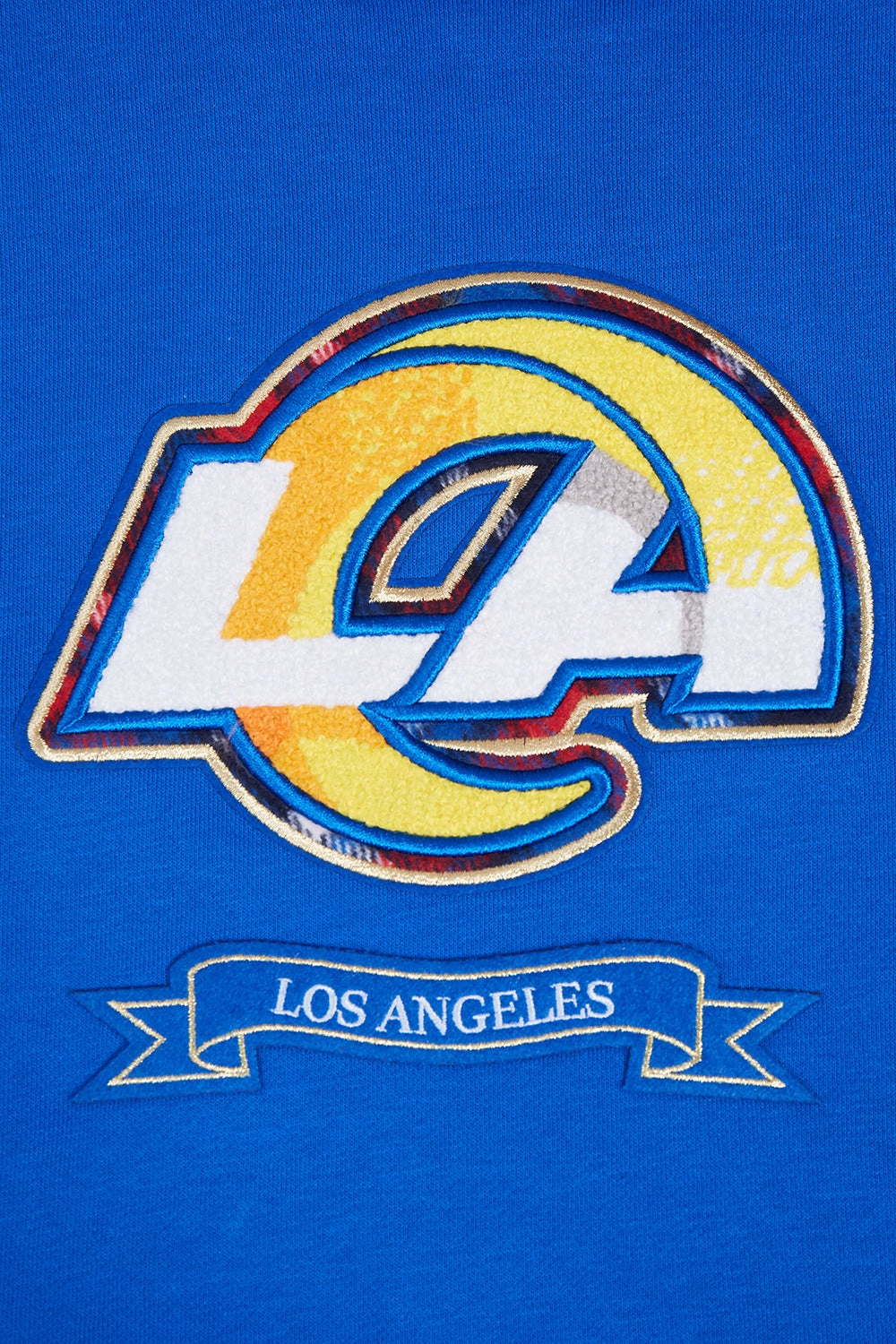 NFL LOS ANGELES RAMS PRO PREP RIB FLEECE WOMEN'S CROPPED PULLOVER HOODIE (ROYAL BLUE/RED)