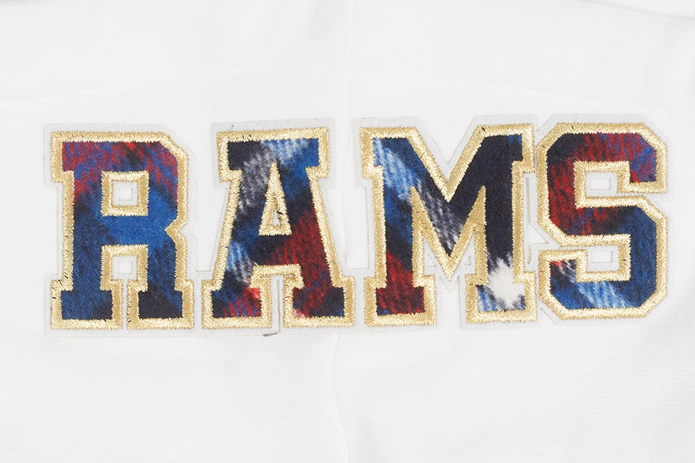 NFL LOS ANGELES RAMS PRO PREP RIB FLEECE WOMEN'S CROPPED PULLOVER HOODIE (WHITE/BLACK)