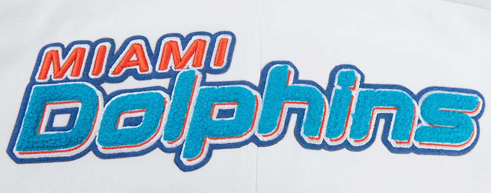 NFL MIAMI DOLPHINS CLASSIC CHENILLE MEN'S DOUBLE KNIT PULLOVER HOODIE (WHITE)