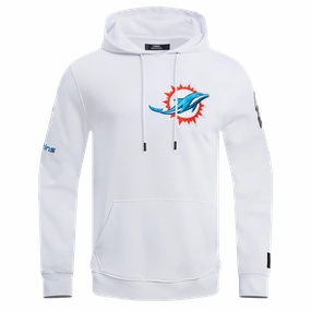 NFL MIAMI DOLPHINS CLASSIC CHENILLE MEN'S DOUBLE KNIT PULLOVER HOODIE (WHITE)