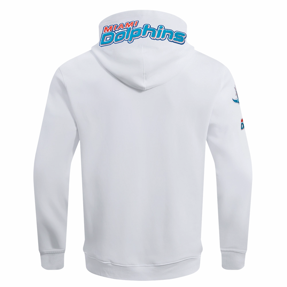 NFL MIAMI DOLPHINS CLASSIC CHENILLE MEN'S DOUBLE KNIT PULLOVER HOODIE (WHITE)