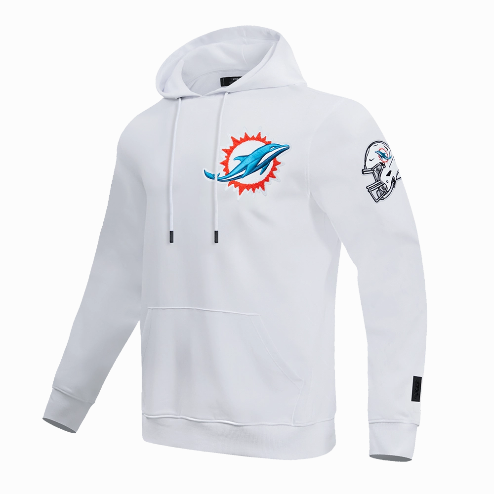 NFL MIAMI DOLPHINS CLASSIC CHENILLE MEN'S DOUBLE KNIT PULLOVER HOODIE (WHITE)