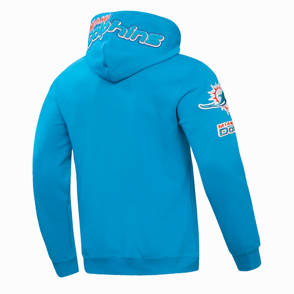 NFL MIAMI DOLPHINS CLASSIC CHENILLE MEN'S FULL ZIP PULLOVER HOODIE (TEAL)