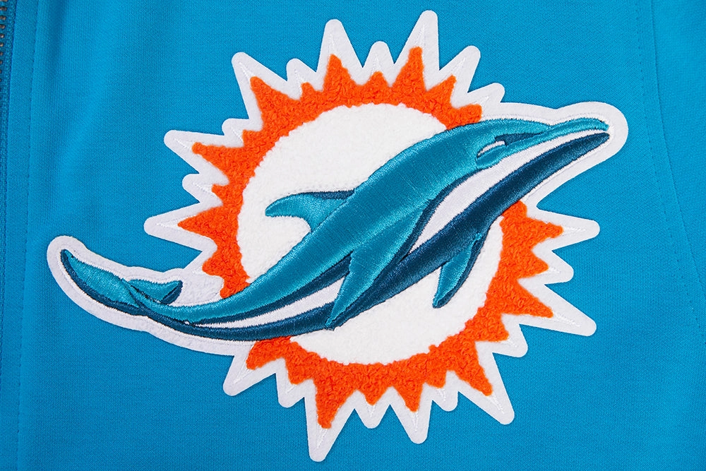 NFL MIAMI DOLPHINS CLASSIC CHENILLE MEN'S FULL ZIP PULLOVER HOODIE (TEAL)