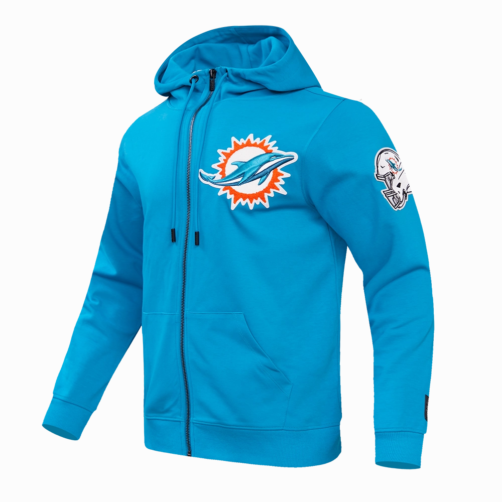 NFL MIAMI DOLPHINS CLASSIC CHENILLE MEN'S FULL ZIP PULLOVER HOODIE (TEAL)