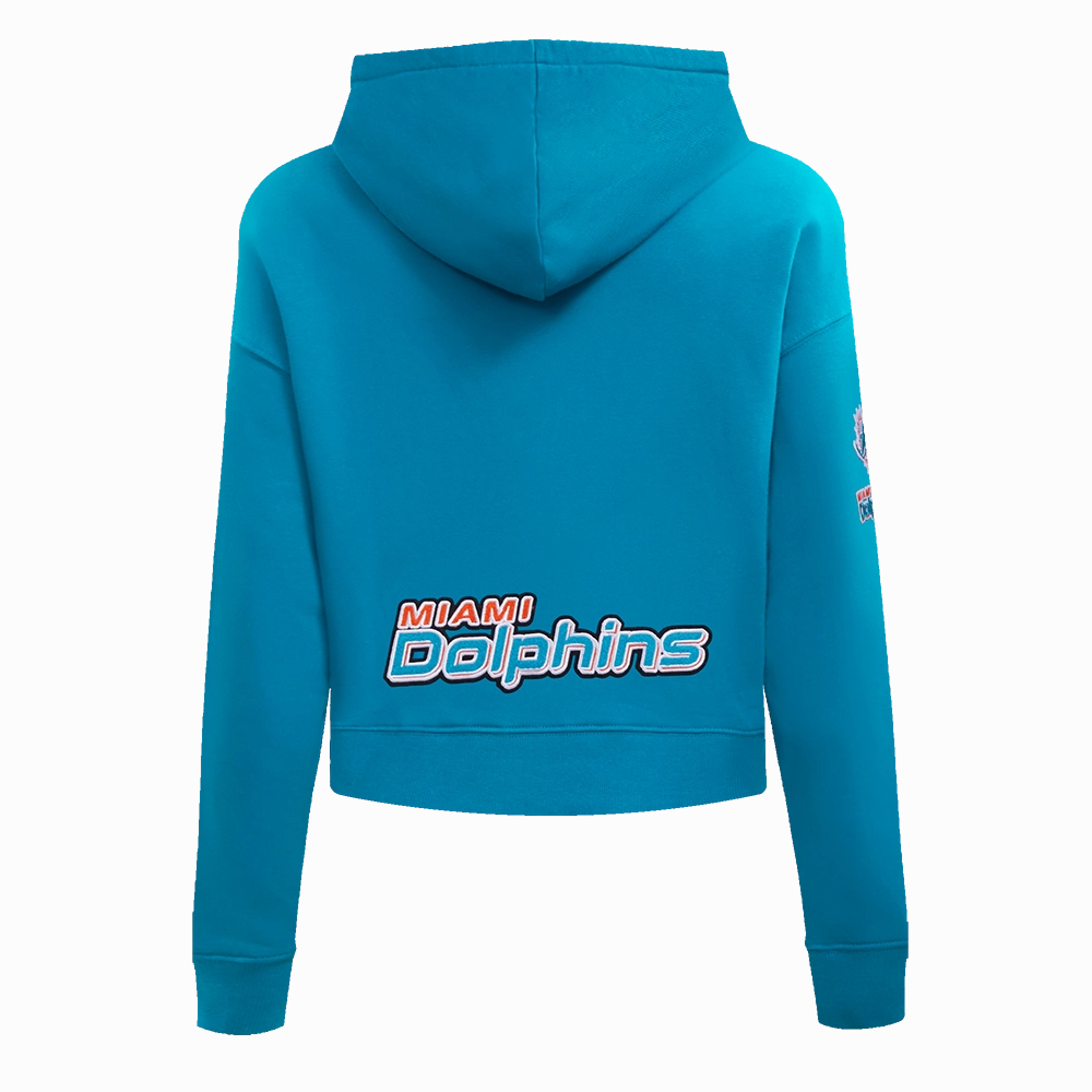 NFL MIAMI DOLPHINS CLASSIC WOMEN'S FLEECE CROPPED PULLOVER HOODIE (TEAL)