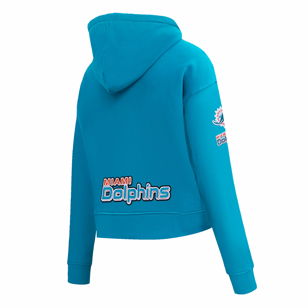 NFL MIAMI DOLPHINS CLASSIC WOMEN'S FLEECE CROPPED PULLOVER HOODIE (TEAL)