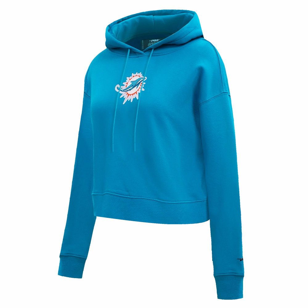 NFL MIAMI DOLPHINS CLASSIC WOMEN'S FLEECE CROPPED PULLOVER HOODIE (TEAL)