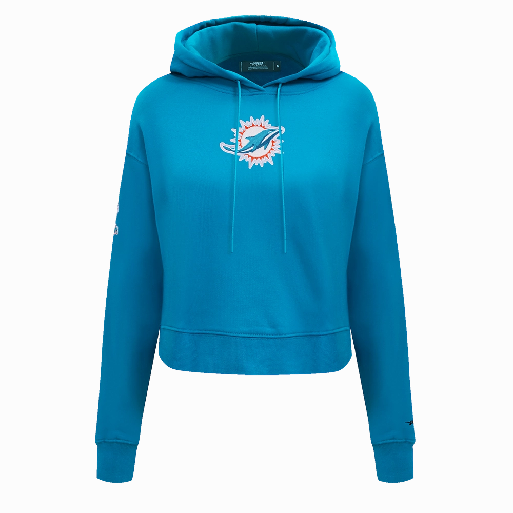 NFL MIAMI DOLPHINS CLASSIC WOMEN'S FLEECE CROPPED PULLOVER HOODIE (TEAL)