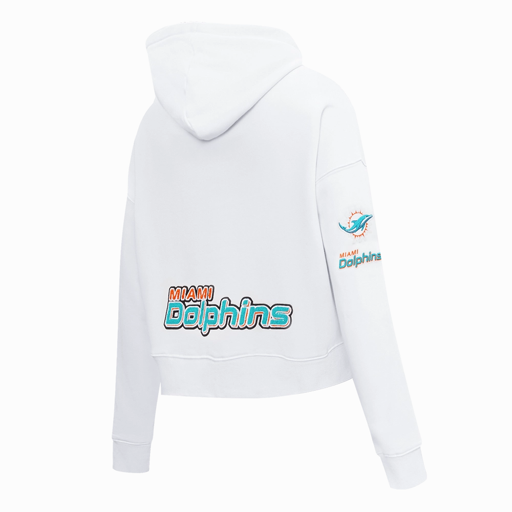 NFL MIAMI DOLPHINS CLASSIC WOMEN'S FLEECE CROPPED PULLOVER HOODIE (WHITE)