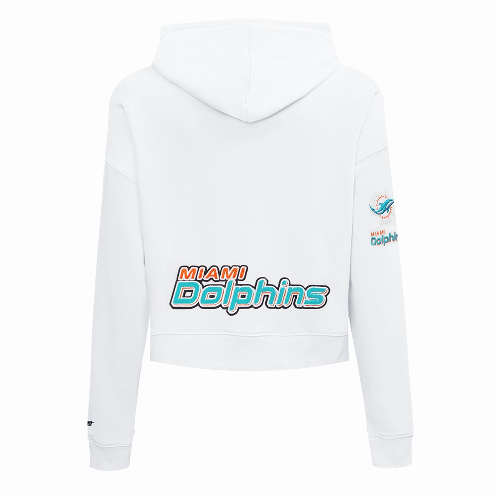 NFL MIAMI DOLPHINS CLASSIC WOMEN'S FLEECE CROPPED PULLOVER HOODIE (WHITE)