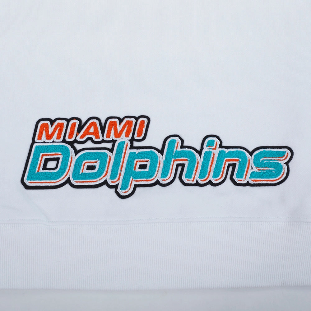NFL MIAMI DOLPHINS CLASSIC WOMEN'S FLEECE CROPPED PULLOVER HOODIE (WHITE)