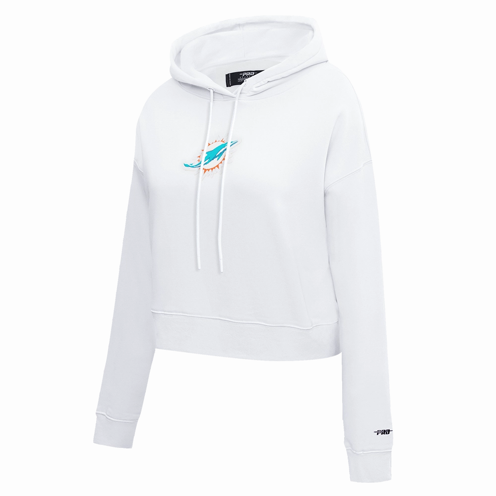 NFL MIAMI DOLPHINS CLASSIC WOMEN'S FLEECE CROPPED PULLOVER HOODIE (WHITE)