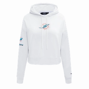 NFL MIAMI DOLPHINS CLASSIC WOMEN'S FLEECE CROPPED PULLOVER HOODIE (WHITE)