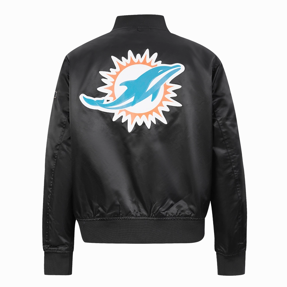 NFL MIAMI DOLPHINS CLASSIC WOMEN'S SATIN JACKET (BLACK)