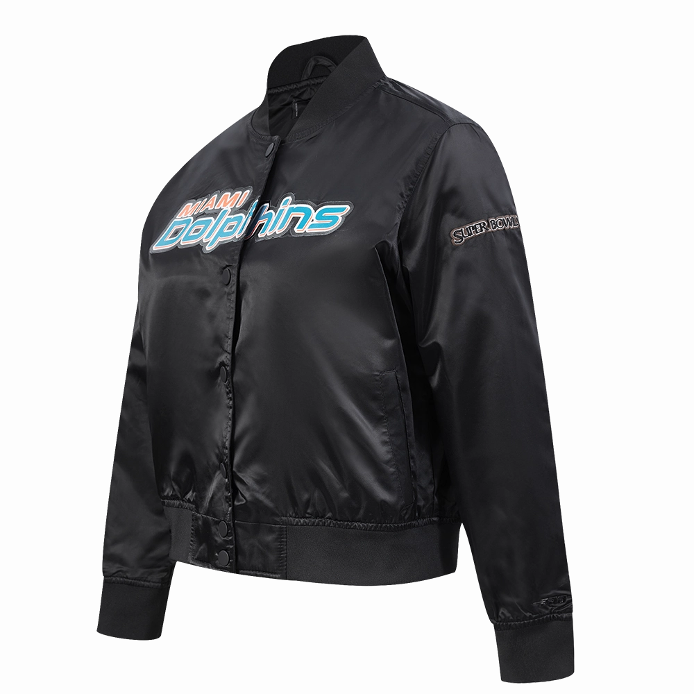 NFL MIAMI DOLPHINS CLASSIC WOMEN'S SATIN JACKET (BLACK)