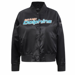 NFL MIAMI DOLPHINS CLASSIC WOMEN'S SATIN JACKET (BLACK)