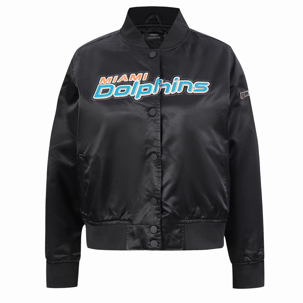NFL MIAMI DOLPHINS CLASSIC WOMEN'S SATIN JACKET (BLACK)