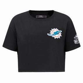 NFL MIAMI DOLPHINS CLASSIC WOMEN'S SINGLE JERSEY BOXY TEE (BLACK)